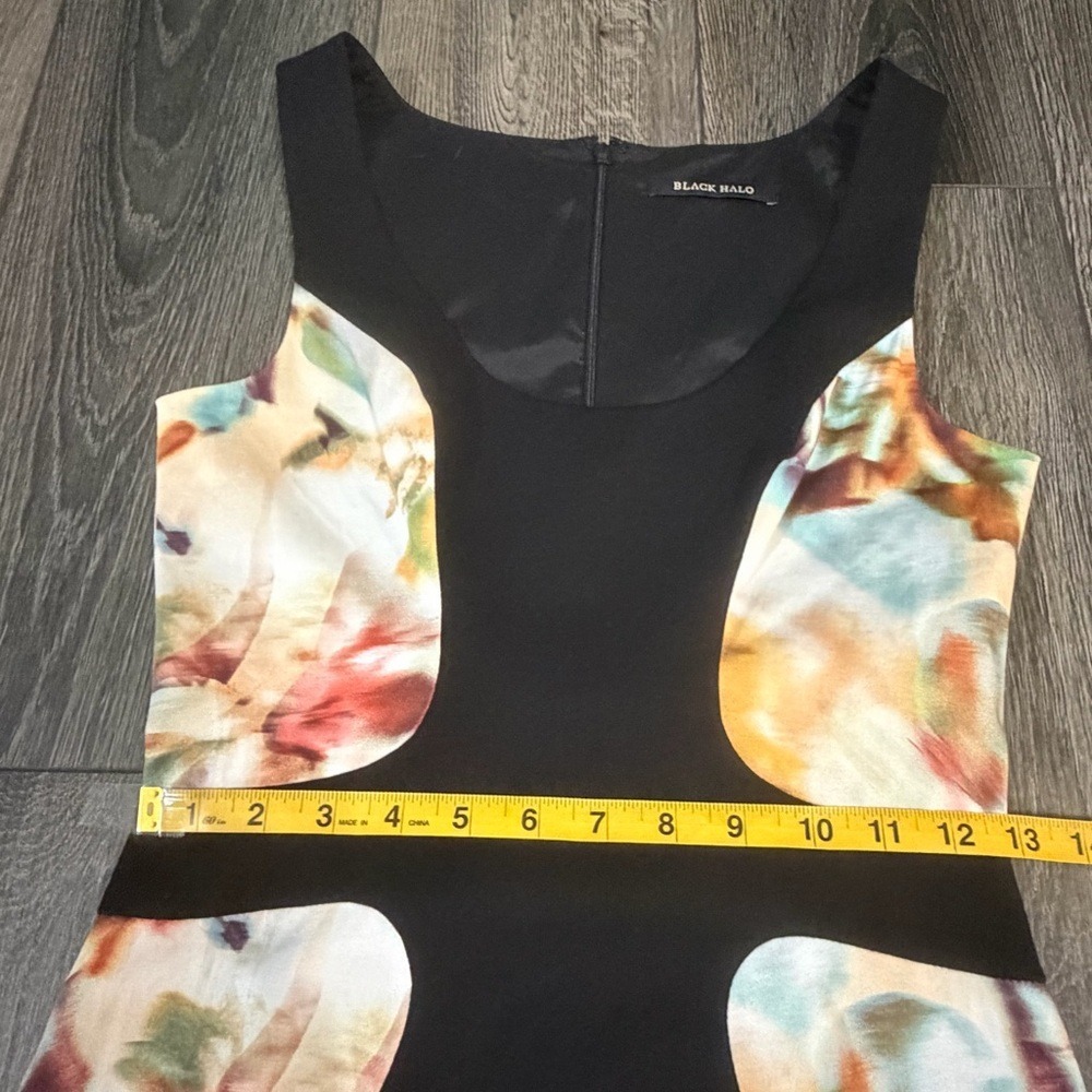 Black Halo Sheath Dress Sleeveless Color Block Floral Printed Fitted Size 2 - Picture 14 of 16
